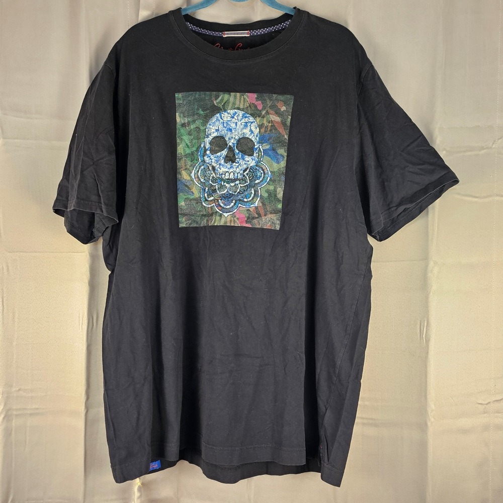 Robert Graham Mens Black Skull Flower Short Sleeve Tshirt 2XL
